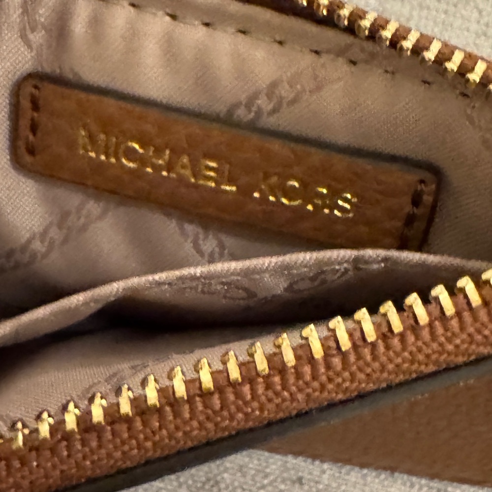 Michael Kors Studded Jet Set Wristlet wallet gold key ring logo print Tan Brown - Picture 5 of 7